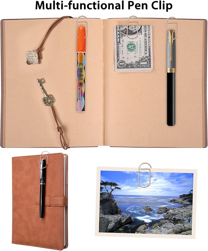 Wisdompro Pen Clip, 12 Pack Stainless Steel Pencil Clip Holder for Notebook, Books, Journal, Clipboard, Paper, etc. - Fits Almost Any Pen Size (Rose Gold)