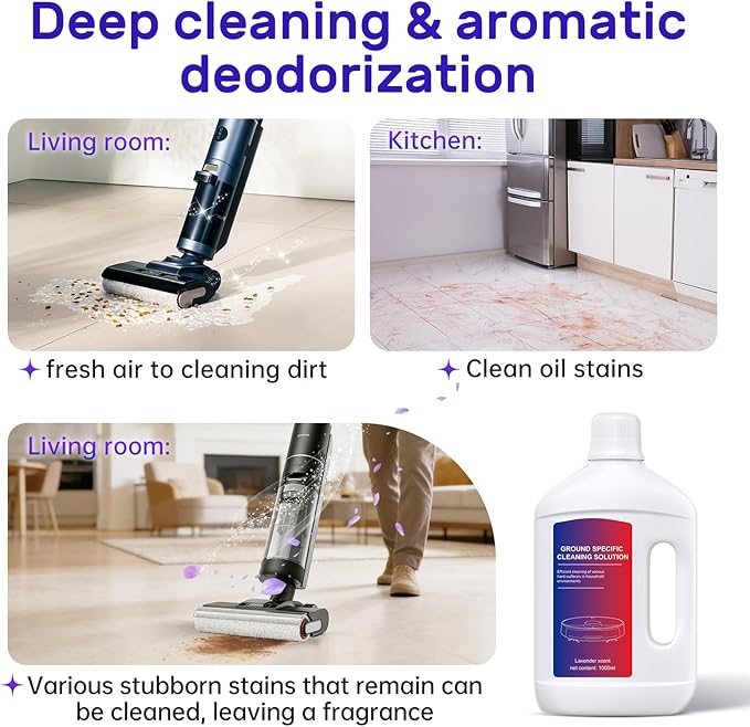 Nukisa Lavender Floor Cleaning Solution 1L Compatible with Dreame Wet & Dry Vacuum and Robot， Residue & Streak Free,Suitable for All Robot Vacuum Cleaners and Wireless Wet Dry Dual-Use Vacuum Cleaners