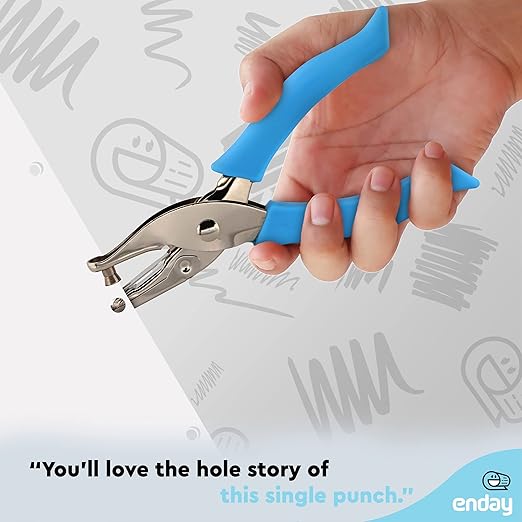 Single Hole Punch Metal Blue, 1/4” Hole Puncher with Soft Grip Handles for Paper and Crafts Round Circle Shape, for Kids and Adults, Also Available in Green, Pink, Red, Purple, Grey, 6 Pc – by Enday