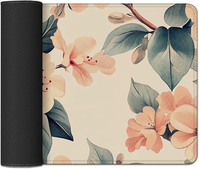 Peach Blossoms Mouse Pad Desk Mat,Floral Mouse Pad Desk Mat,Large PC Mouse Pads Gaming Mousepad with Non-Slip Stitched Edges Rubber Base for Office,Gaming Room,Computer,Keyboard,Laptop