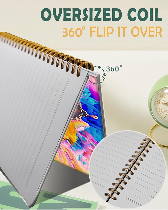 Ruled Spiral Writing Notebook,A5 Hardcover Lined College Journal for Women Lady Girl,Strong Twin-Wire Binding with Premium Paper,8.4" X 6",Perfect for School,Office,Home Gifts(Colorful Rainbow