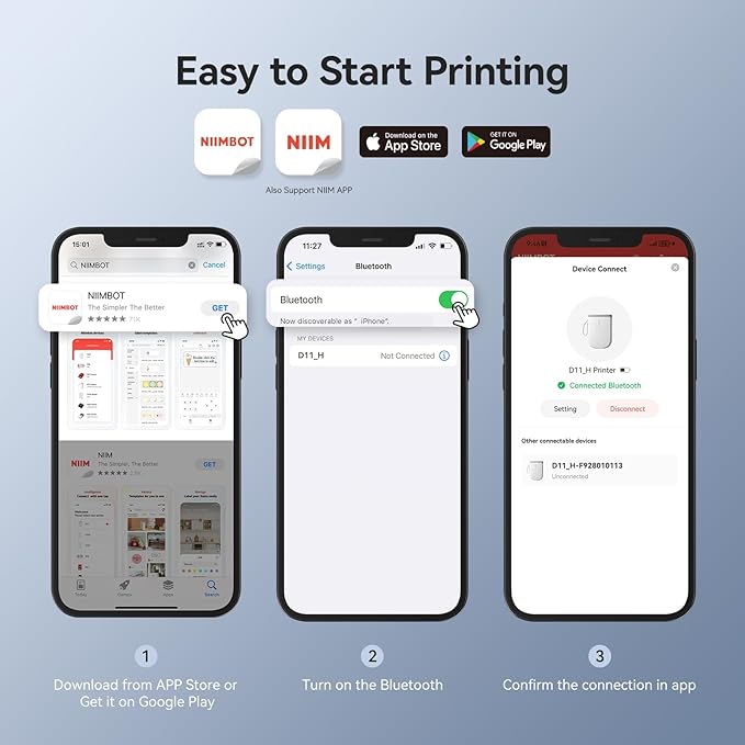 NIIMBOT D11 New Version Label Maker Machine with Tape,300DPI Bluetooth Label Printer, Portable Thermal Printer,Sticker Maker for Organizing Home Office School,Blue