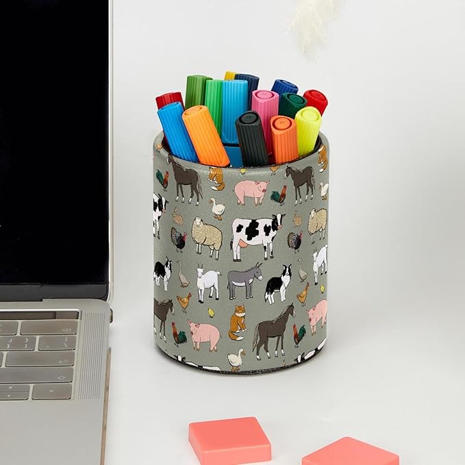 Pencil Cup Holder Desk Organizer, Pen Pot Pen Holder Container Desktop Stationery Organizer Table Flower Pot Makeup Brush Holder, Farm Animals Seamless Vector