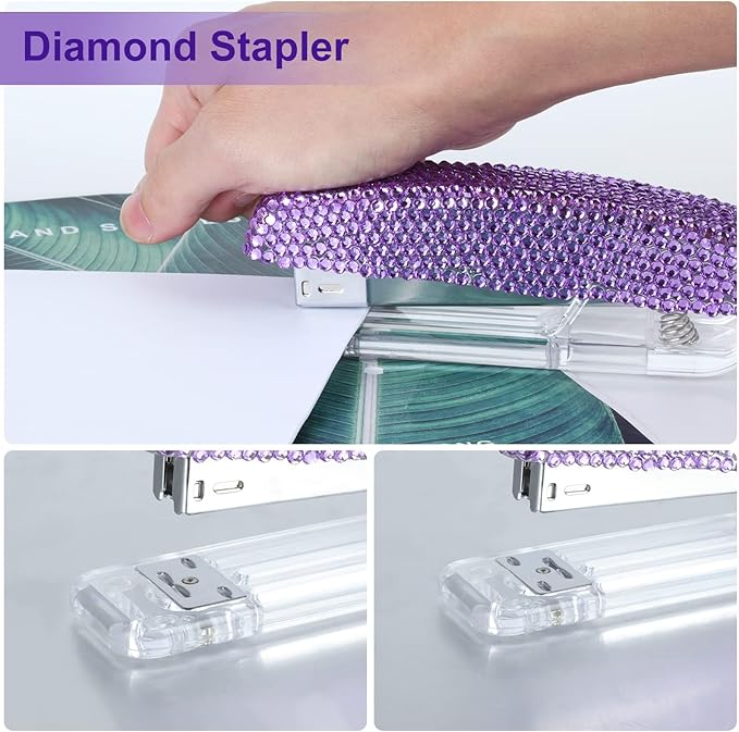 Office Stationery Set,Desk Accessory Kit, Home Office Necessary- Stapler & Desktop Tape Dispenser & Ballpoint Pens & Scissor 4 Piece Office Desk Accessories Kits (Purple)