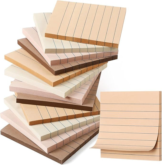 12 Pack Boho Color Lined Sticky Notes 3x3 Inch Post Ruled Stickies Super Self Stick Power Memo Pads Multi Colors Notes Pads Vintage Aesthetic School Office Supplies Accessories