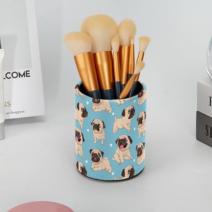 Pen Holder, Pugs Puppies Dog Pencil Holder for Desk Makeup Organizer Multifunctional Office Supplies for Home,Kids and School