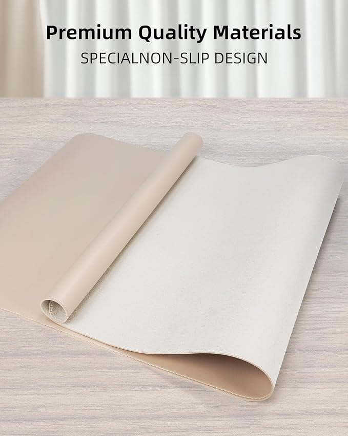 Non-Slip Desk Pad,Desk mat,Large Mouse Pad,Office Desk mat,Waterproof PU Leather Desk Blotter Mat,Laptop Desk Pad,Desk Writing Pad for Office and Home (Beige, 24" x 13.7")