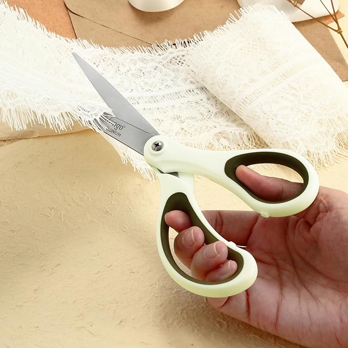 LIVINGO 3 Pack 8" Sharp Scissors All Purpose - Titanium Coated Stainless Steel Blades for Office, School & Home Crafting Cutting Fabric, Paper - Sky Blue & Dusty Pink & Beige