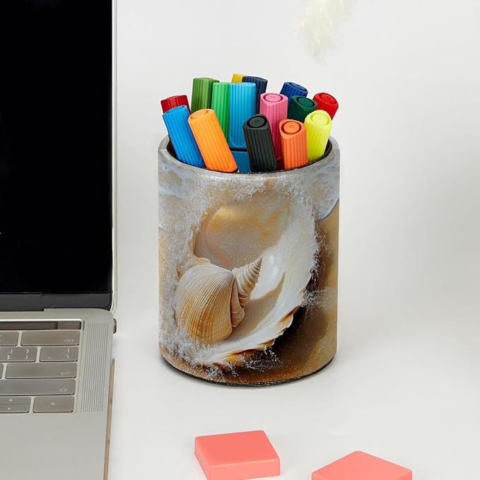 Desk Pencil Pen Holder, _Shell Sand (3) Pen Organizers for Desk Desktop Storage Stationery Supplies Cup Pot for Office School Home