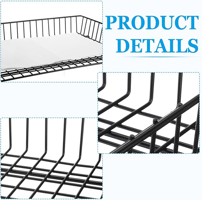 Hicarer 2 Pcs Metal Paper Tray 11 x 17 Inch Iron Wire Grid Desk File Document Letter Tray 11 x 17 Paper Desk Organizer Wide Entry Basket for Office Home (Black)