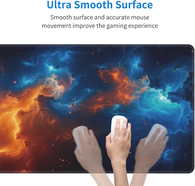 Cosmic Fire and Ice Nebula Large Mouse Pad, Gaming Desk Mat, XL Keyboard Desk Pad Mat for Desktop, 31.5"x11.8" Non-Slip Base Big Mousepad with Stitched Edges