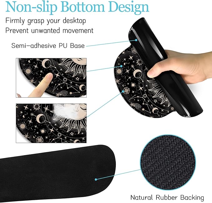 Sun Moon Mouse Pad Set Desk Mat Pad, XXL Large Gaming Mouse Pad with Wrist Rest, Ergonomic Mouse Pad, Keyboard Wrist Rest, Coaster, Home Office Desk Accessories Decor Supplies, Boho Abstract