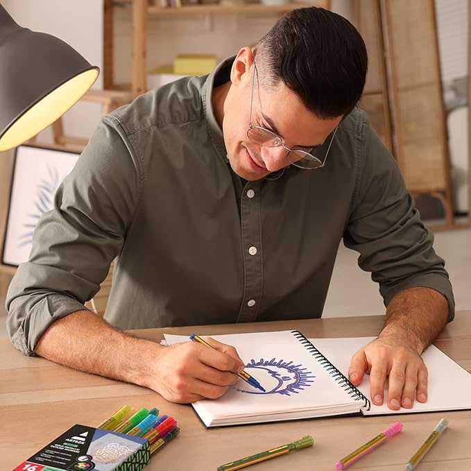 Arteza Double Outline Markers, 16 Colours, Gold Marker Pens, Create Metallic Lines with Vivid Colour Outlines, Work on Cards, Paper, and Canvas
