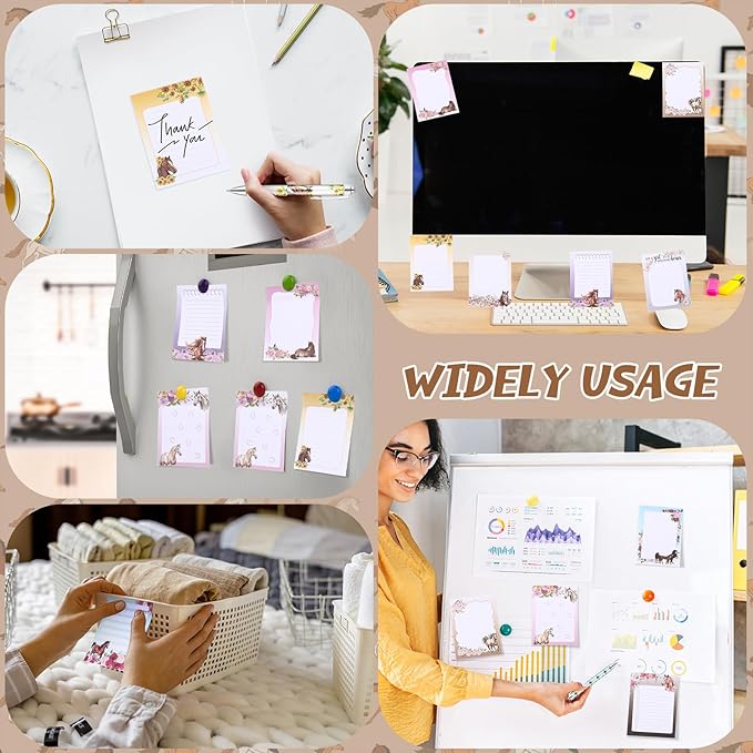 24 Pcs Horse Sticky Notes with Pens Themed Party Favors Gifts Cute Notepad Memo Notes Pads Black Ink Ballpoint Pen for Horse Lover Christmas Gifts Office School Students Teacher Supplies
