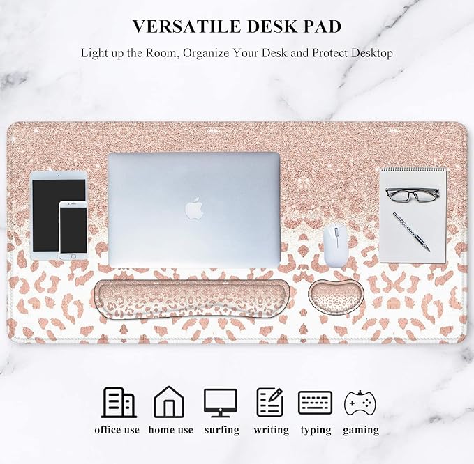 Lateefah Desk Mat, Mouse Pad with Wrist Rest, 4-in-1 Large Mouse Pads for Desk, Ergonomic Mouse Pad and Keyboard Wrist Rest Gaming Keyboard Mat for Office, Home