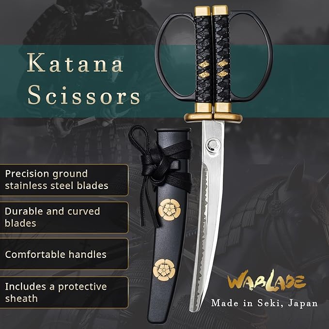 Japanese Samurai Katana Sword Shape Scissors 7.3 inch Made in JAPAN (Golden Dragon)