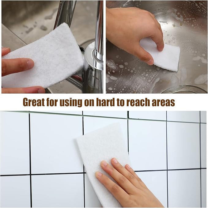 Hoolerry 40 Pcs White Scrub Pads Light Duty Scouring Non Woven Pad Non Scratch Abrasive Hand Multipurpose Scouring Sponge Multi Surface Scrubber Pads for Cleaning Polishing Home(6 x 9 Inch,White)