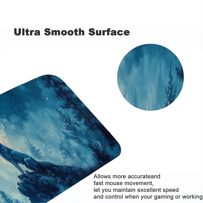 Moon Wolf Gaming Mouse Pad Desk Pad Wolf Howling Nature Wild Animal Woodland Mousepad XL Large Gaming Mouse Pad Laptop Keyboard Mat Desk Pad Office Home Decor for Women Girl 31.5"x11.8"