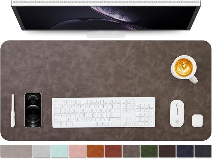 Distressed Leather Desk Mat - Non-Slip PU Desk Pad for Office and Home - Desk Organization and Accessories - Ideal for Large Mouse Pad and Desk Mats on Top of Desks(Slate Gray,36"x 17")