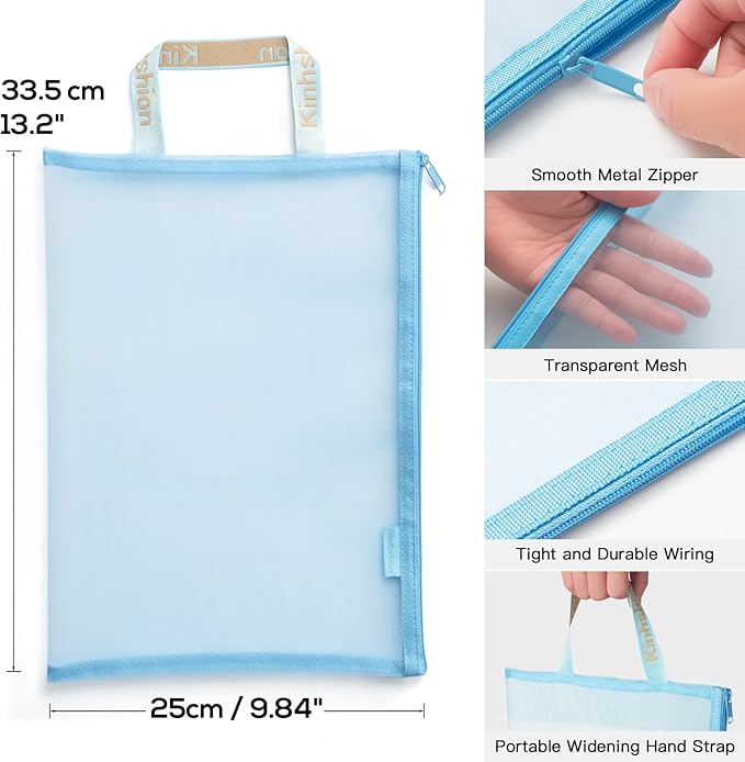 Mesh Zipper Pouch, Lightweight Nylon File Folders, A4 Document Organizer Clearly Visible Mesh Zip Bag, Suitable for School Office Travel Supplies (Single-Layer Mesh)