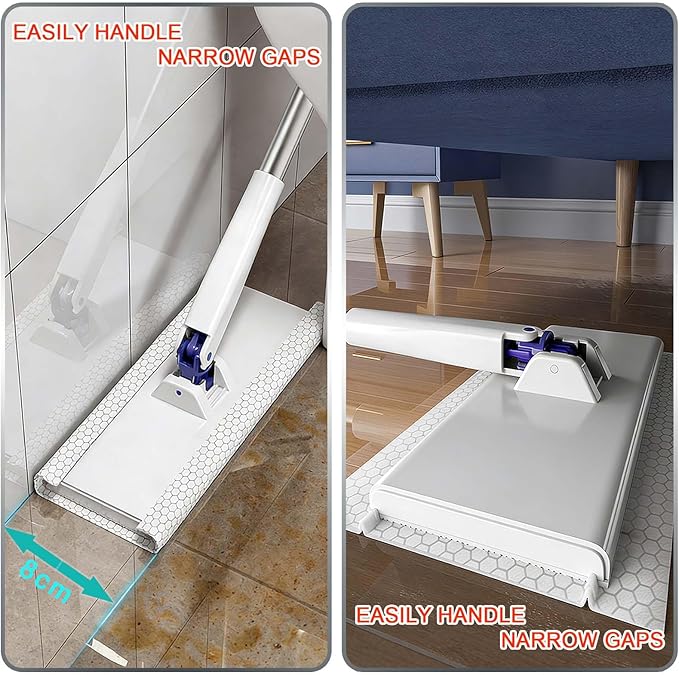 Snap Grip Mini Mop with 5 Reusable Cloths, No Wash Zero Touch Disposable Lazy Mop, Retractable Gap Dust Cleaner Flat Mops with Locking Head, Dry Wet Pads for Floor Hardwood Kitchen Wall (125×25×10cm)