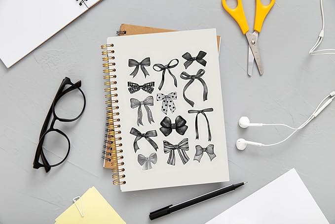 Coquette Black Bow Notebook Journal, Preppy Aesthetic Journal Notebook for Note Taking Work, Girly Notebook, Preppy Stuff, Black Office Supplies, Spiral Notebook 5.5x8.3 Inch