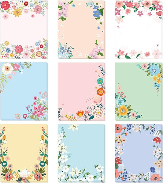 Sabary 9 Pads Cute Sticky Notes Animal Sticky Note Pads 3.15 x 3.94 Inches Colored Adhesive Memo Reminder Decor for Journal School Office Gifts(Flower)