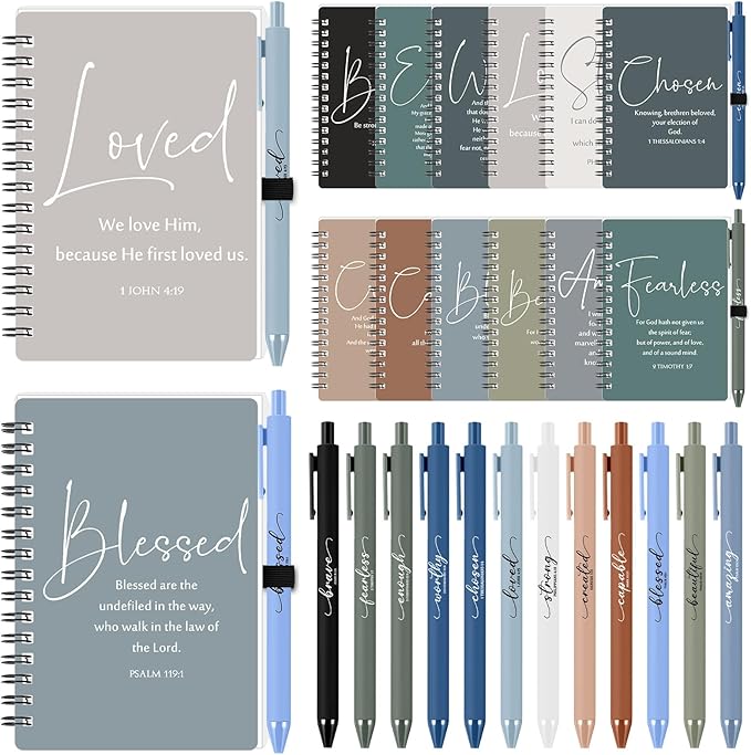 Kosiz 48 Sets Inspirational Christian Gifts Bulk Christian Notebooks Prayer Journals with Pens Spiral Bible Journals Religious Gifts for Church Grandparent Pastors Day Sunday School (Boho Color)