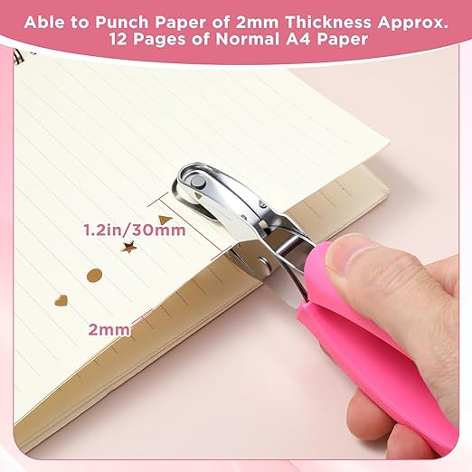 4 PCS 1/4" Hole Punchers for Crafts, Single Hole Punch Shapes with Circle Heart Star Triangle, with Soft-Handled for Binder Scrapbooking Classroom Card Punching Reinforcement Stickers