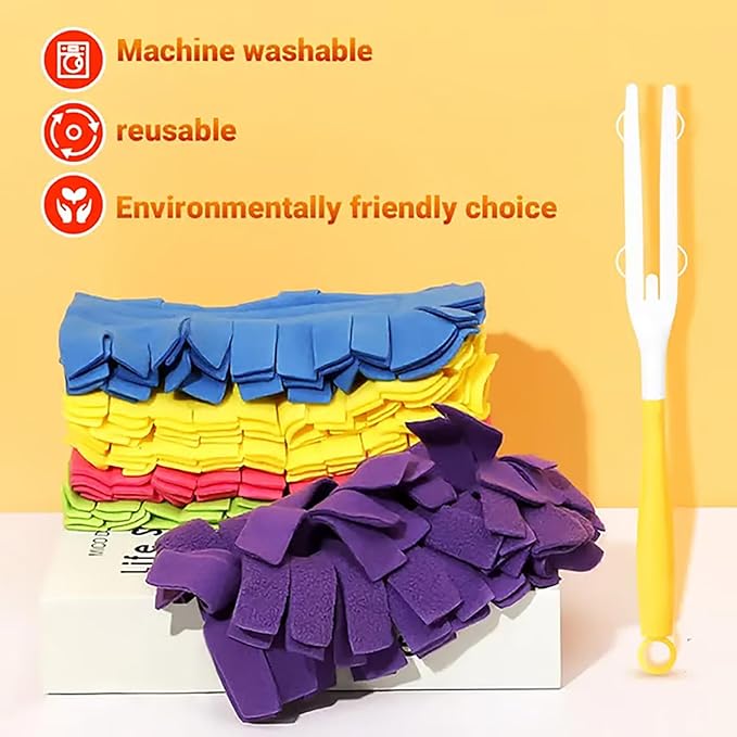 360° Electrostatic Duster Refills with Handle — The Sustainable Choice for a Dust-Free Home, Reusable & Washable, Heavy-Duty Multi-Surface Cleaning for Fans, Blinds, Cars & Office (Short Handle)