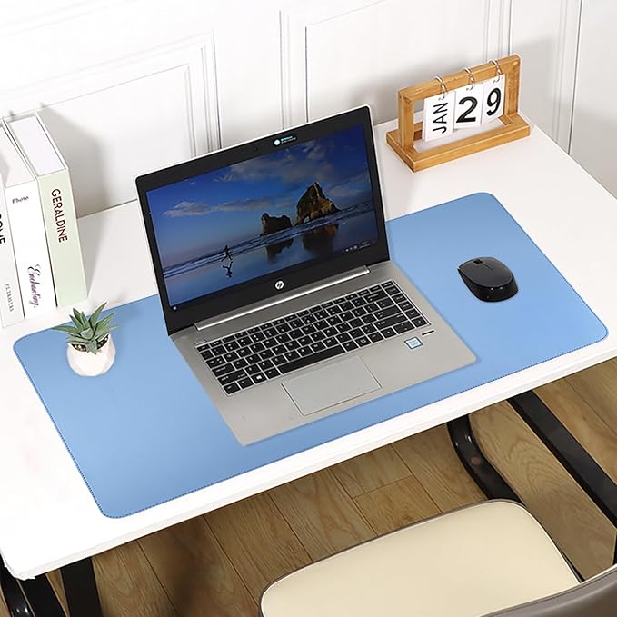 Desk Cover Mat Light Blue Computer Mat Desk Pads On Top of Desks Cute Desk Mat Pad Mat 31.5"x15.7" Laptop Mat for Desktop PU Leather Large Mouse Pad Desk Office Desk Accessories Supplies