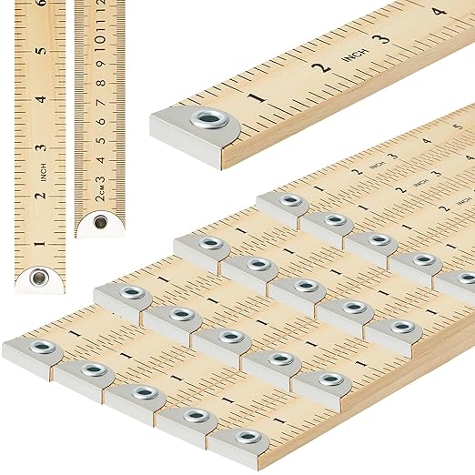 Hoteam 50 Pcs Heavy Duty Wooden Yardstick 36 Inches Natural Wood Yard Stick Ruler with Hang Hole Metal Tips 1/4-inch-thick Yardstick Ruler Metal Ends Meter Stick Clothing Measuring Home Office