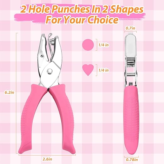 2-Pack Single Hole Punch Kit, Durable Stainless Steel Hole Punchers with 1/4" Heart & Round Punch, Perfect for Scrapbooking, Card Making & DIY Crafts
