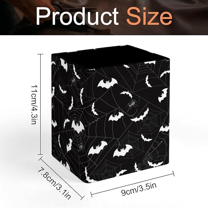 Square Pen Holder & Pencil Organizer for Desk - Office Storage Organizer, Markers/Makeup Brushes/Scissors Holder, Compact Desk Decor Accessories for Home Classroom School(Bat)