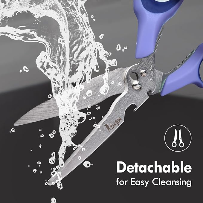 All Purpose Kitchen Scissors for Food and Heavy-Duty, Stainless Steel Cooking Shears for Chicken, Poultry, Meat, Herbs, Fish, Bones, Multi-Purpose Cooking Accessories with Cap and Sharpener