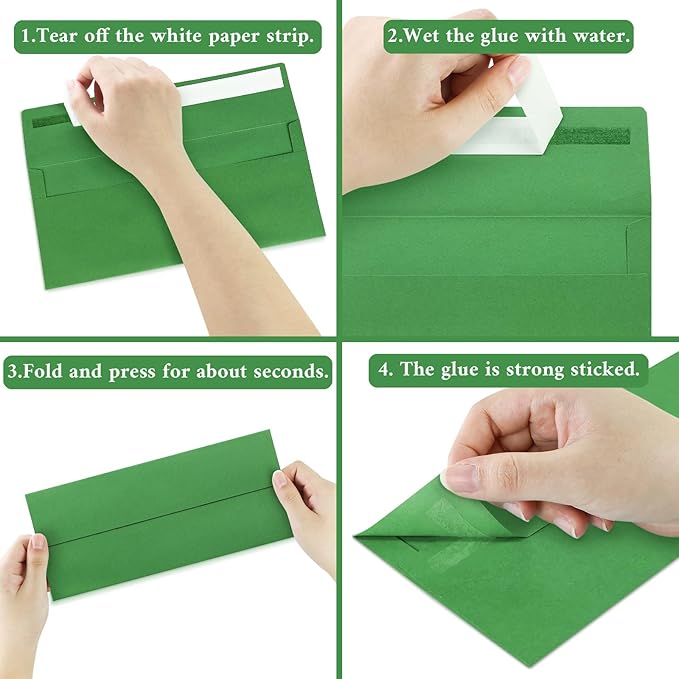 100 Pack #10 Business Envelopes, Green Standard Envelopes Self Seal, Letter Size Mailing Envelopes for Checks Letters Invoices Statements Birthday Graduation Wedding, 4 1/8 x 9 1/2 Inch