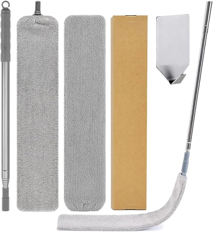 Retractable Gap Dust Cleaner, 40” Flat Cleaner with Hanging Hook, Bendable and Detachable Head Microfiber Duster, Washable Dust Brush for Home, AC, Car and Hard-to-Reach Corners, Containing 2 Clothes