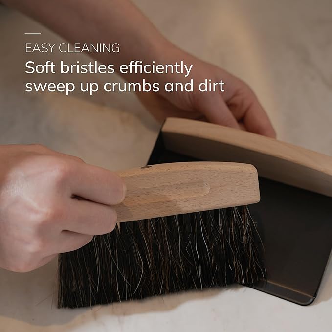 ENA Living Bamboo Dust Pan & Brush Set, Portable Dustpan & Brush, Perfect For Household Cleaning, Sturdy & Effective Dust Pan, Bamboo Sweeping Brush - Mini