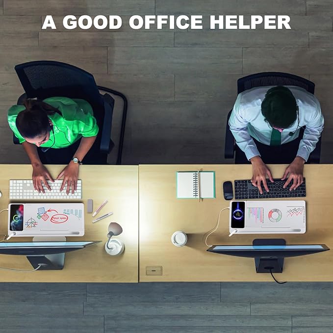 Small Glass Desktop Whiteboard Dry-Erase-Board - Computer Keyboard Stand with Wireless Charger White Board Surface Pad with Drawer, Desk Organizers with Accessories for Office, Home, School Supplies