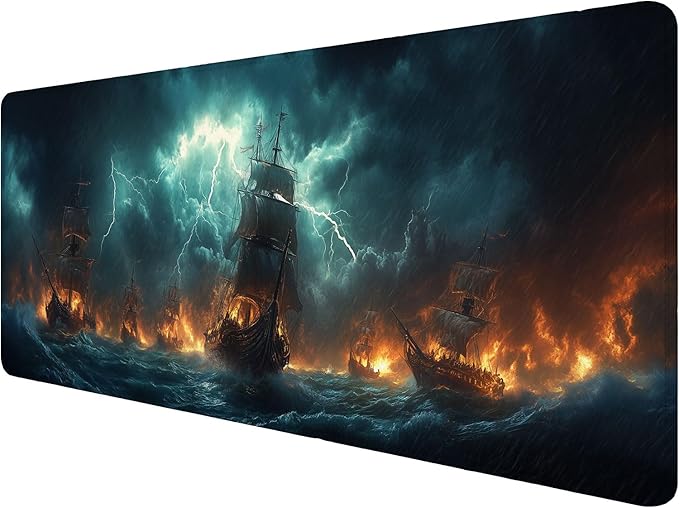 Pirate Ships Desk Pad Mouse Pad Ocean Lightning Dark Movie XL Mouse Pad Large Mousepad Extended Laptop Keyboard Mat Gaming Desk Pad Mouse Mat Office Computer Keyboard Laptop Home 31.5"x11.8"