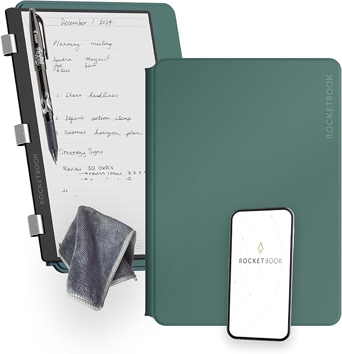 Rocketbook Pro 2.0 Reusable Professional Smart Notebook, Letter Size 8.5x11, Green - Lined & Dot Grid Pages, App-Connected, Erasable, Premium Cover, Ideal for Work Notes and Business Meetings