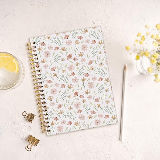 MOFUYU Floral Cute Journal Notebook for Women Girl,Journal Cute,Preppy School Supplies,Floral Hardcover Spiral Notebook A5