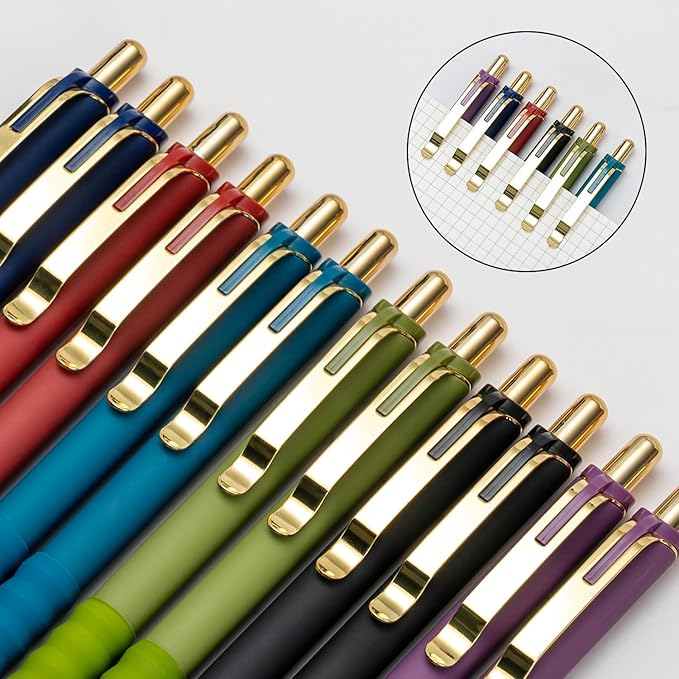 Linbsunne Gel Pens Black Ink Pen 0.5mm fine Point Pens Smooth Writing Retractable Office Supplies (Vintage-12 pcs)