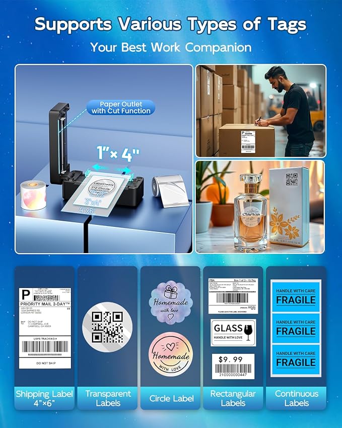 Bluetooth Thermal Shipping Label Printer, 4x6 Thermal Label Printer for Small Business, 2410BT Wireless Label Printers Compatible with iOS Android & PC, Widely Used for Ebay, USPS, Tiktok