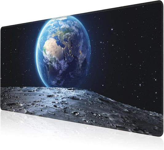Mouse Pad, Large View of Earth from The Moon Surface Desk Mat, Extended Non-Slip Gaming Keyboard Mousepad Desk Pad, Thick Stitched Edges Waterproof Mouse Mat 31.5"x15.7" (Beautiful Blue Earth)