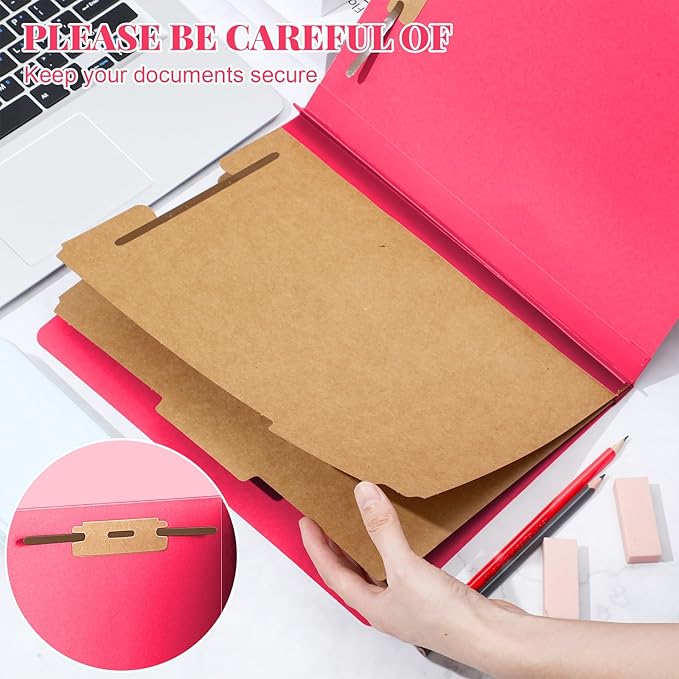 12 Pcs Classification Folders Letter Size Bulk - 2 Dividers Pressboard File Folder with 3. 5 Inch Expansion, 2 Prongs Fastener, Heavy Duty Office File Organizer for Teacher Medical (Hot Pink)