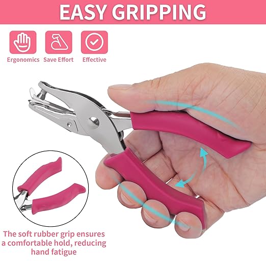 Single Hole Punch, 2 Pcs Hand Hole Puncher with Soft Grip Handle, 1/4" and 1/8" Small Hole Paper Punch for Crafts, Scrapbooks, 6 Sheets Capacity, Tags, Tickets - Rose red