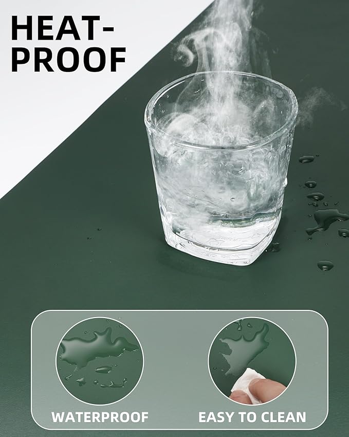 Leather Desk Pad Protector,Mouse Pad,Office Desk Mat, Non-Slip PU Leather Desk Blotter,Large Desk mat,Waterproof Keyboard mat for Office/Home/Decor (Dark Green,48" x 24")