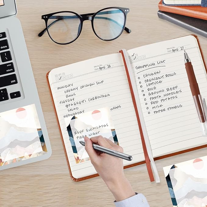 Sticky Notes, 2 Pads, 3x3 inches, Cute Colorful Fun Self-Stick Note Pads, Easy Post, Strong Adhesive Notepad Mountain Moon Art