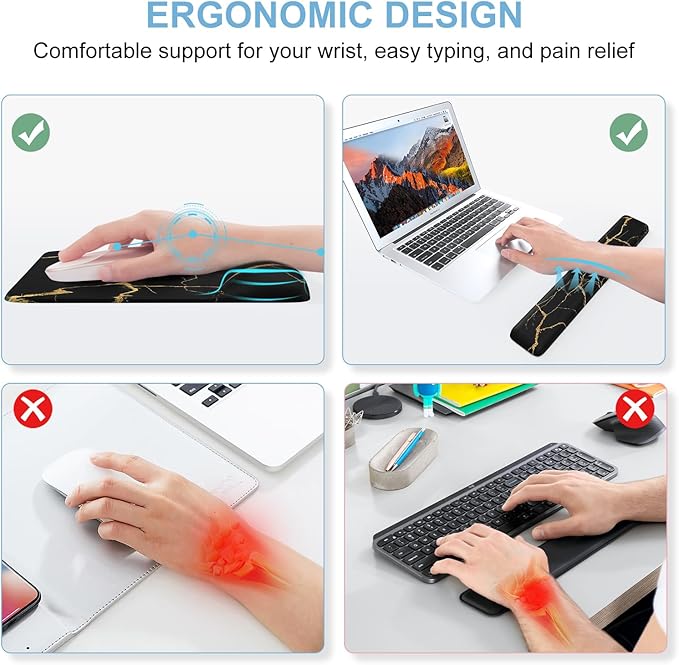 iCasso Mouse Pad with Wrist Rest,Large Desk Mat Set,Ergonomic Keyboard Pad with Wrist Support,Non-Slip Mouse Mat for Women,Cute Floral Computer Mat for Home Office Gaming (Black Gold)